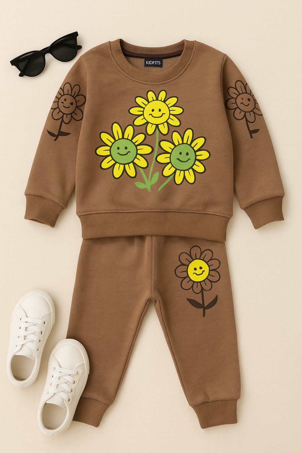 Kidfits Sunflower Fleece Tracksuit for Kids – Warm Brown