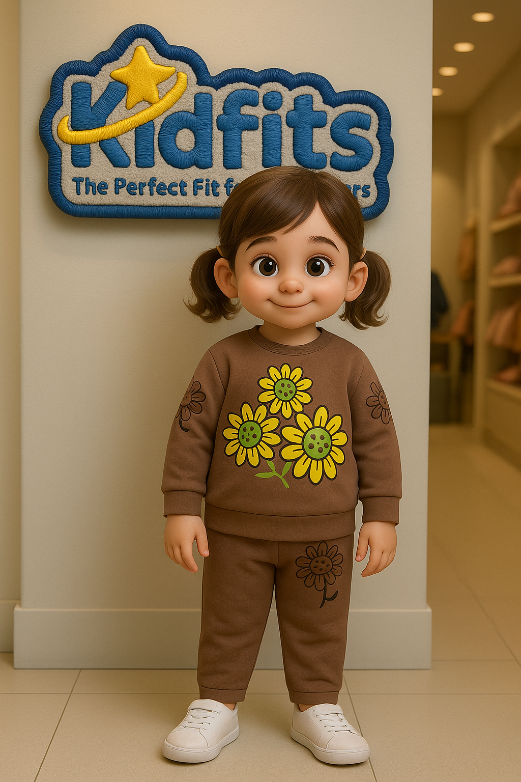 Kidfits Sunflower Fleece Tracksuit for Kids – Warm Brown