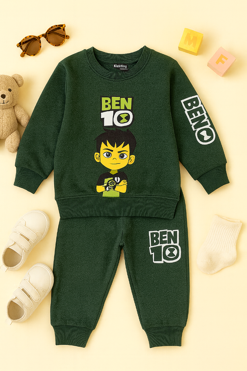 Kidfits Ben 10 Fleece Tracksuit for Kids – Deep Green
