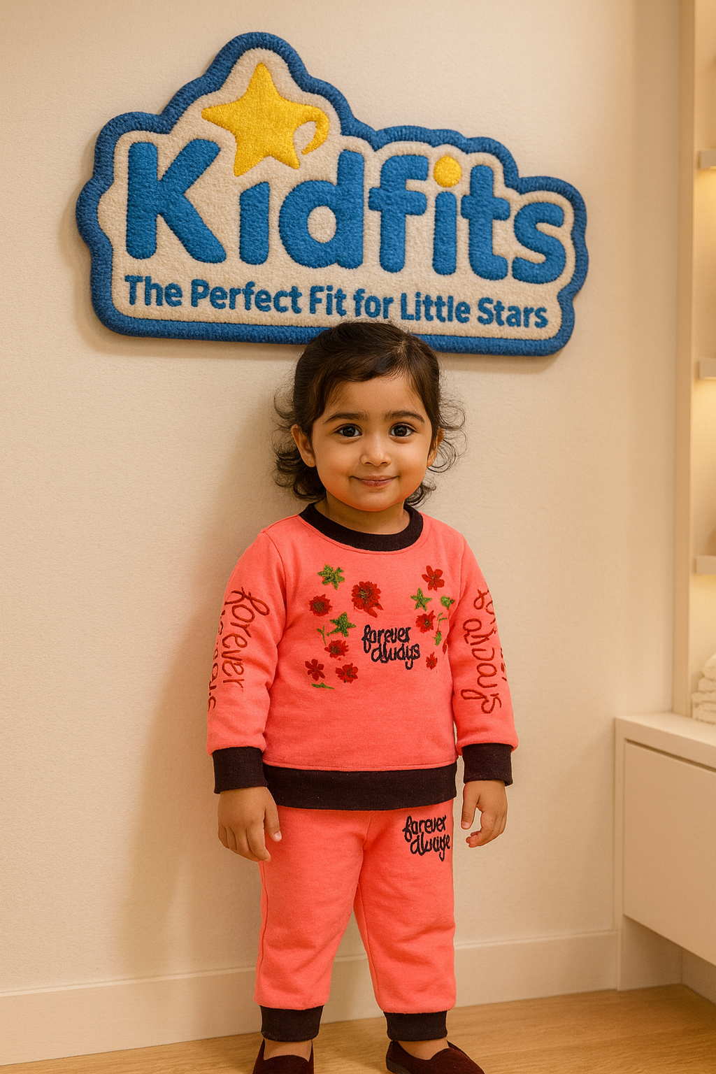 "Forever Always” Floral Winter Fleece Tracksuit – Hot Pink & Deep Maroon