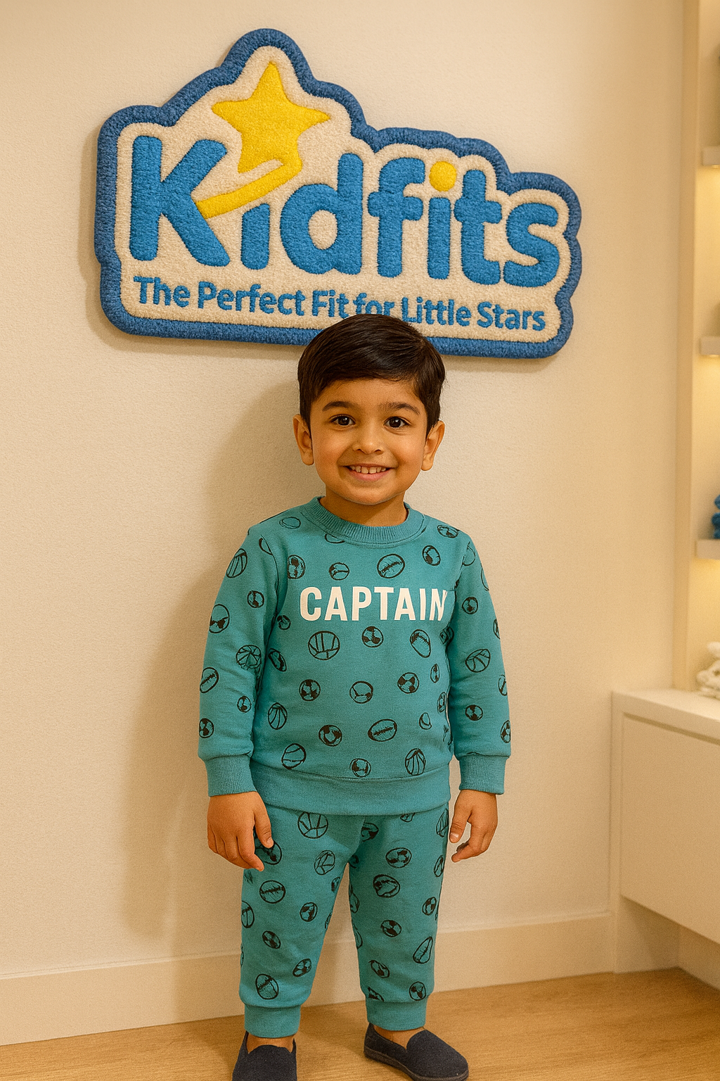 “CAPTAIN” Sports Winter Fleece Tracksuit – Teal Blue Edition