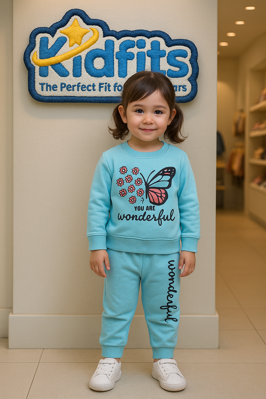 Kidfits “You Are Wonderful” Butterfly Winter Fleece Tracksuit – Sky Blue