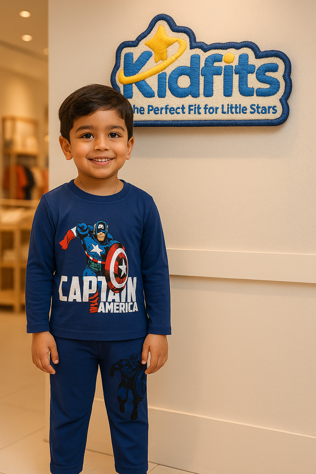 Kidfits “Captain America” Cotton Tracksuit – Navy Blue