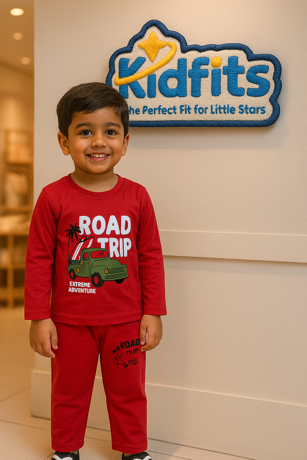 Kidfits “Road Trip” Cotton Tracksuit – Adventure Red