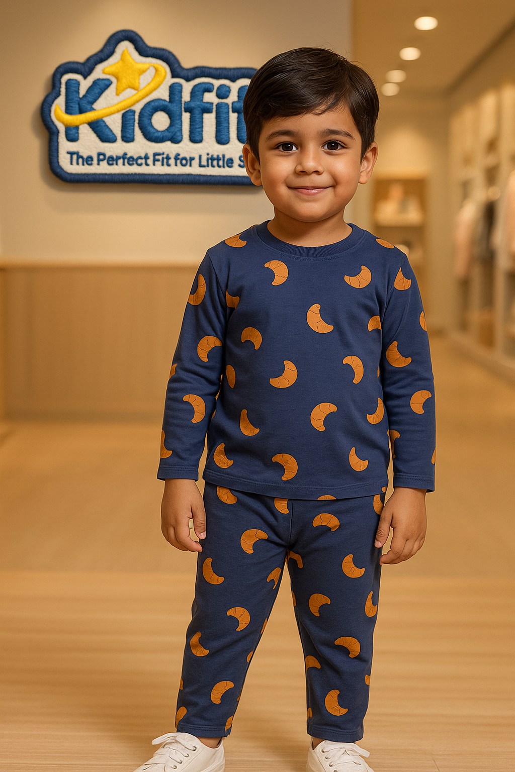 Kidfits “Croissant Dreams” Cotton Night Suit – Navy Blue