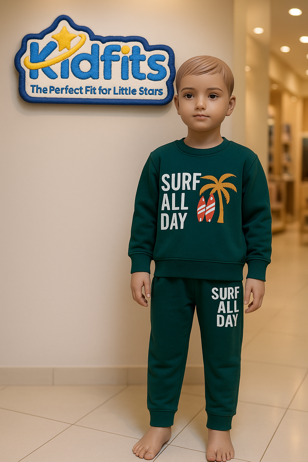 Kidfits “Surf All Day” Fleece Tracksuit – Deep Green