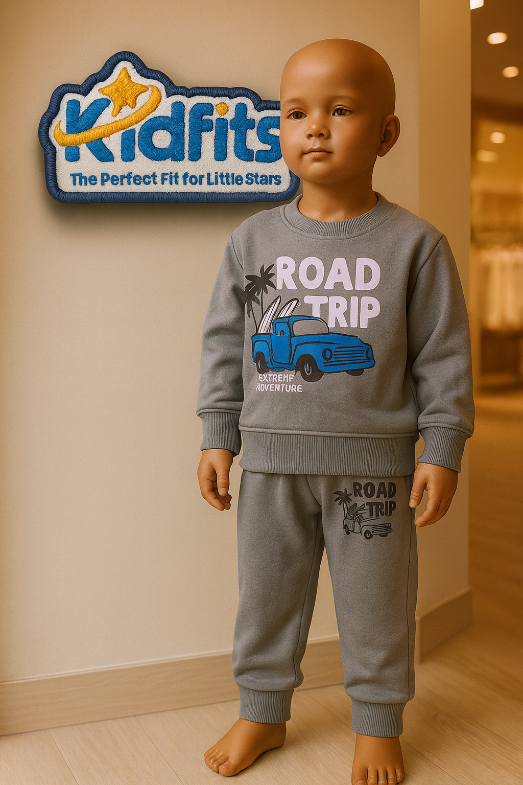 Kidfits “Road Trip Adventure” Fleece Tracksuit – Steel Grey
