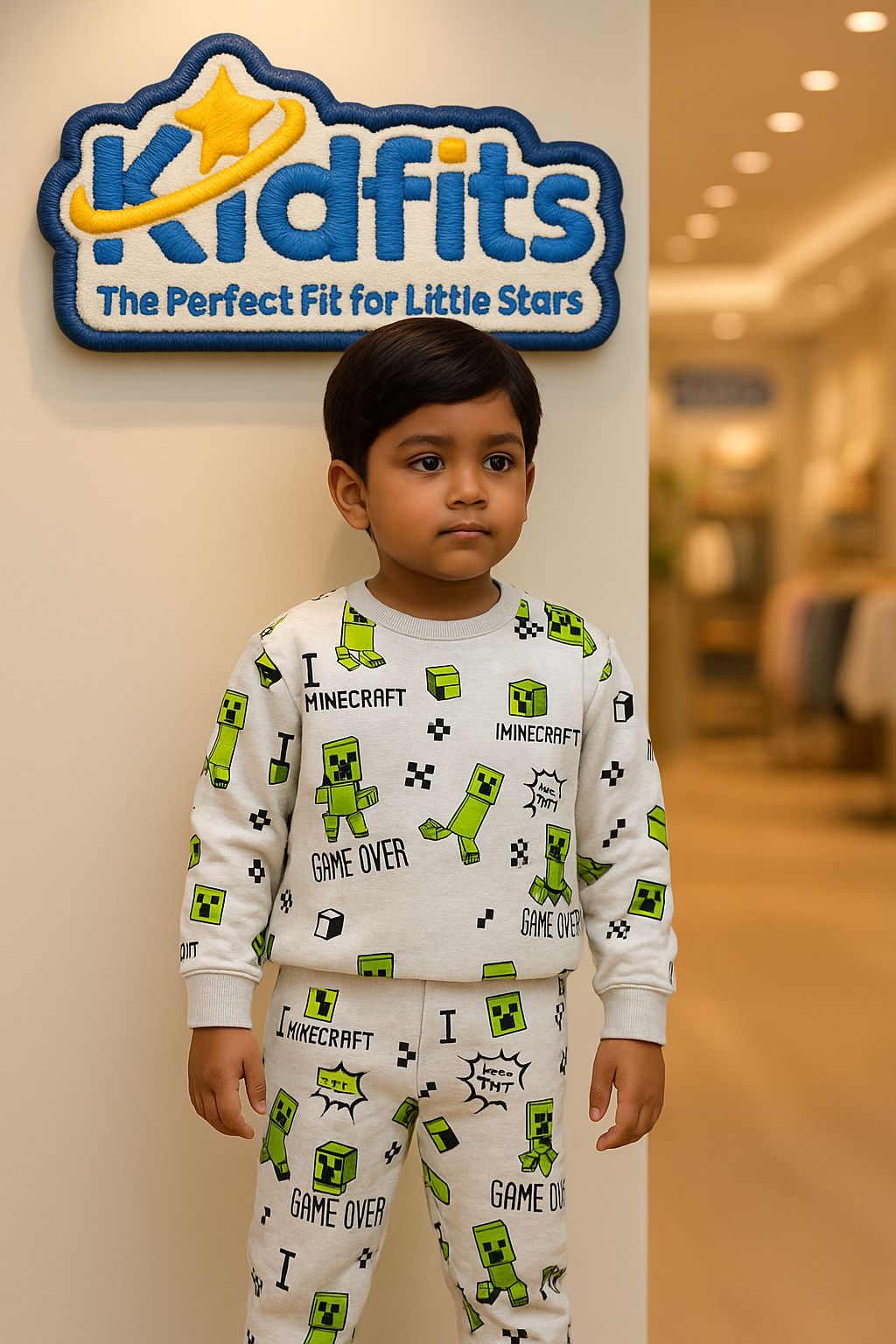 Kidfits “Game Over” Fleece Tracksuit – Minecraft Edition (Light Grey)