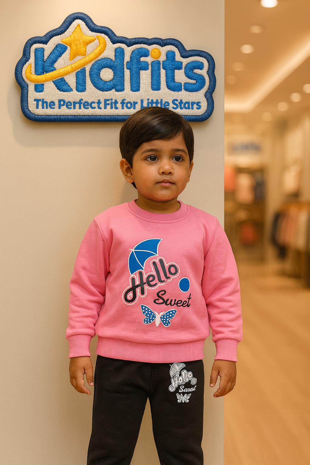 Kidfits “Hello Sweet” Fleece Tracksuit – Rose Pink and Black