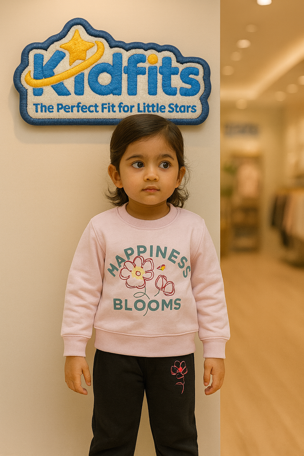 Kidfits “Happiness Blooms” Fleece Tracksuit – Pink &amp; Black