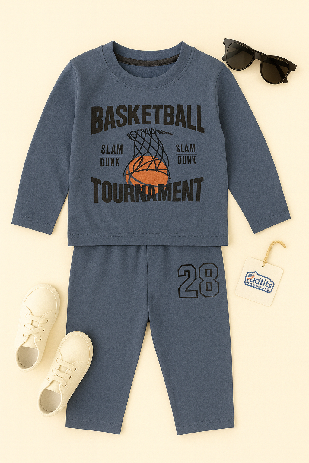 Kidfits “Basketball Tournament” Cotton Tracksuit – Steel Blue