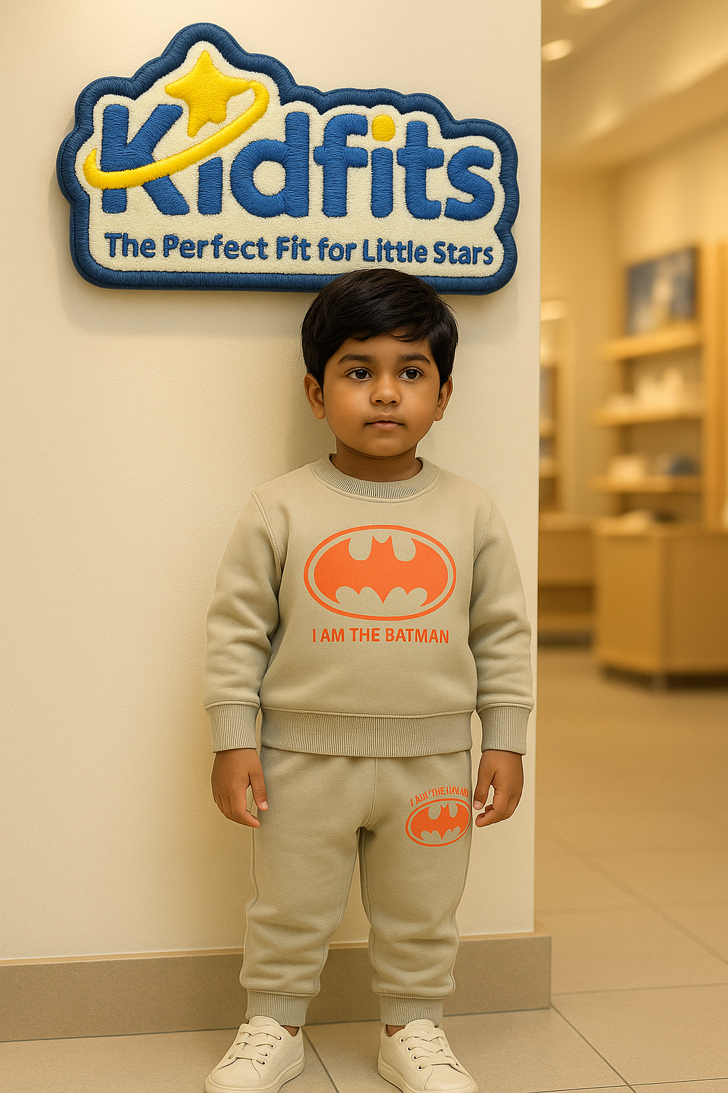Kidfits “I Am The Batman” Fleece Tracksuit – Cream Beige