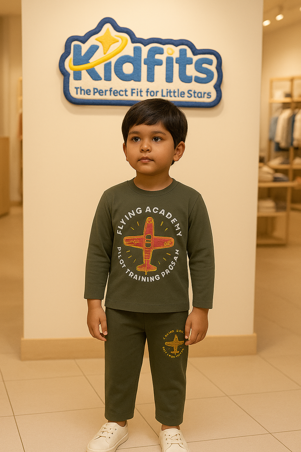 Kidfits “Flying Academy” Cotton Tracksuit – Army Green