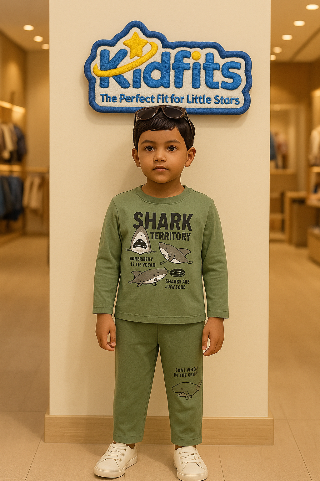 Kidfits “Shark Territory” Cotton Tracksuit – Ocean Green