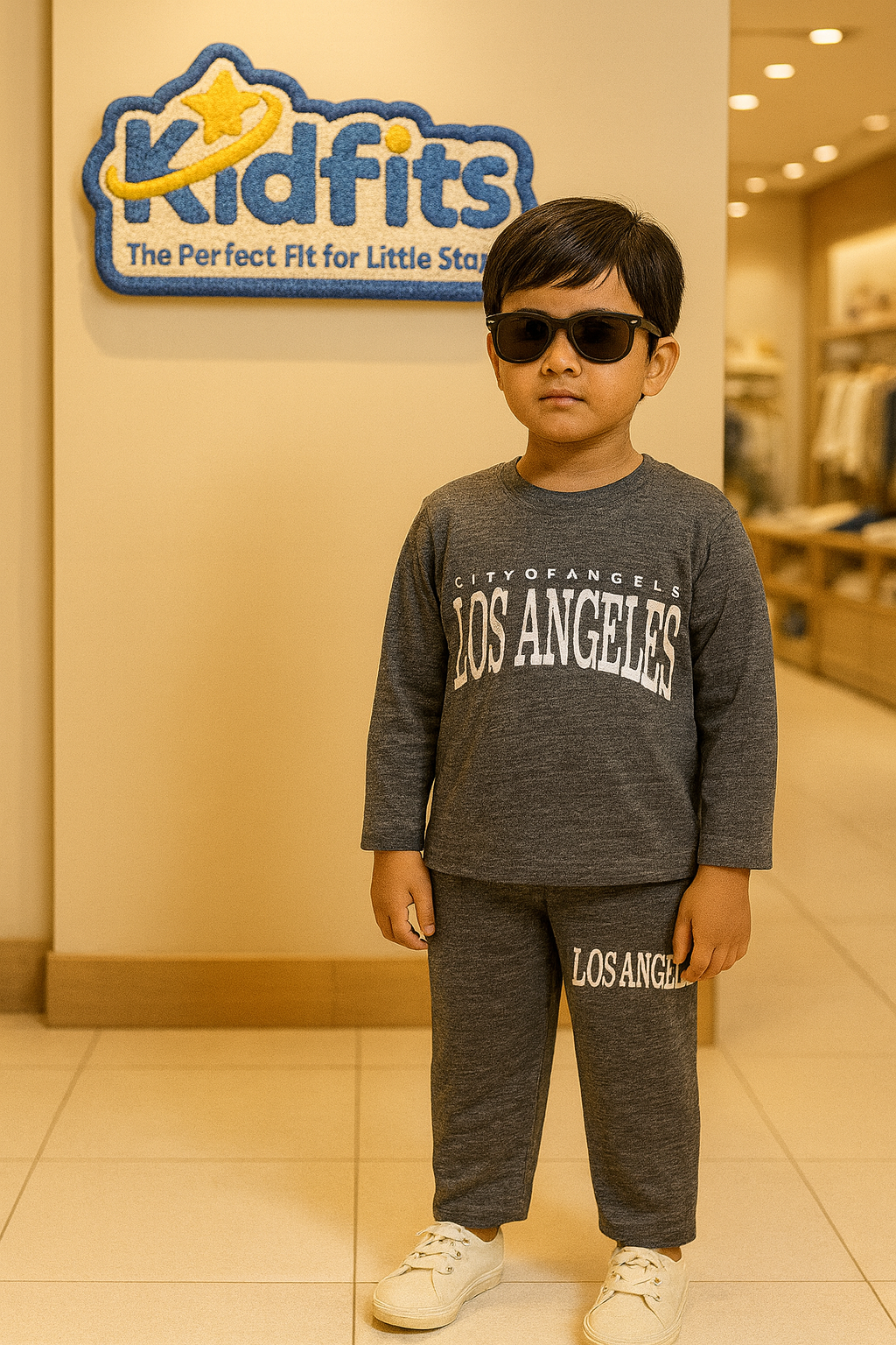 Kidfits “Los Angeles – City of Angels” Cotton Tracksuit – Charcoal Grey