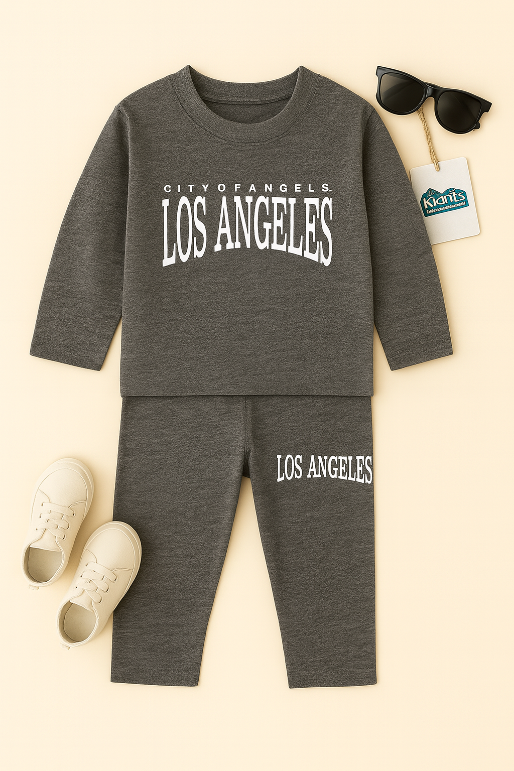 Kidfits “Los Angeles – City of Angels” Cotton Tracksuit – Charcoal Grey