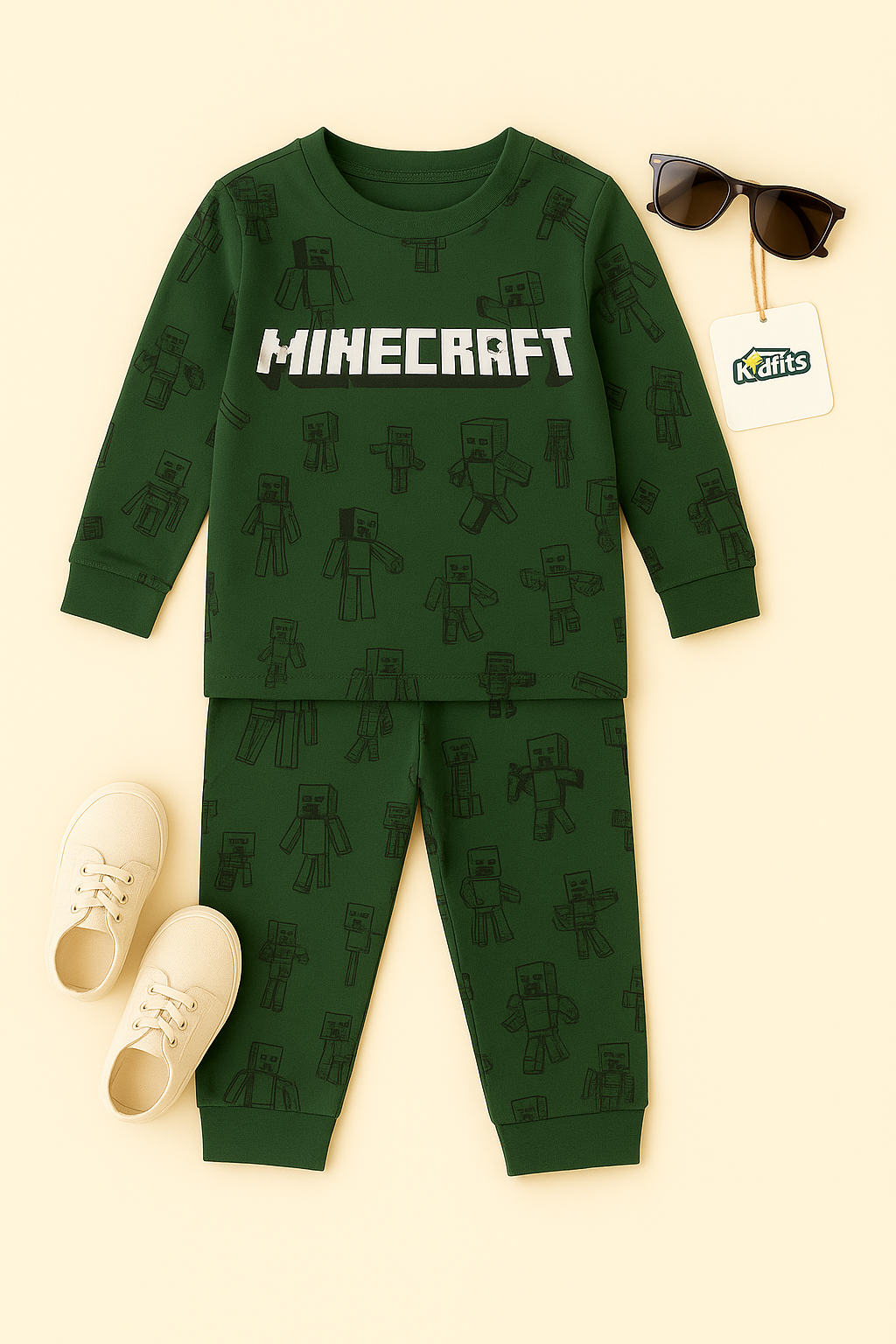 Kidfits “Minecraft Edition” Cotton Tracksuit – Pixel Green