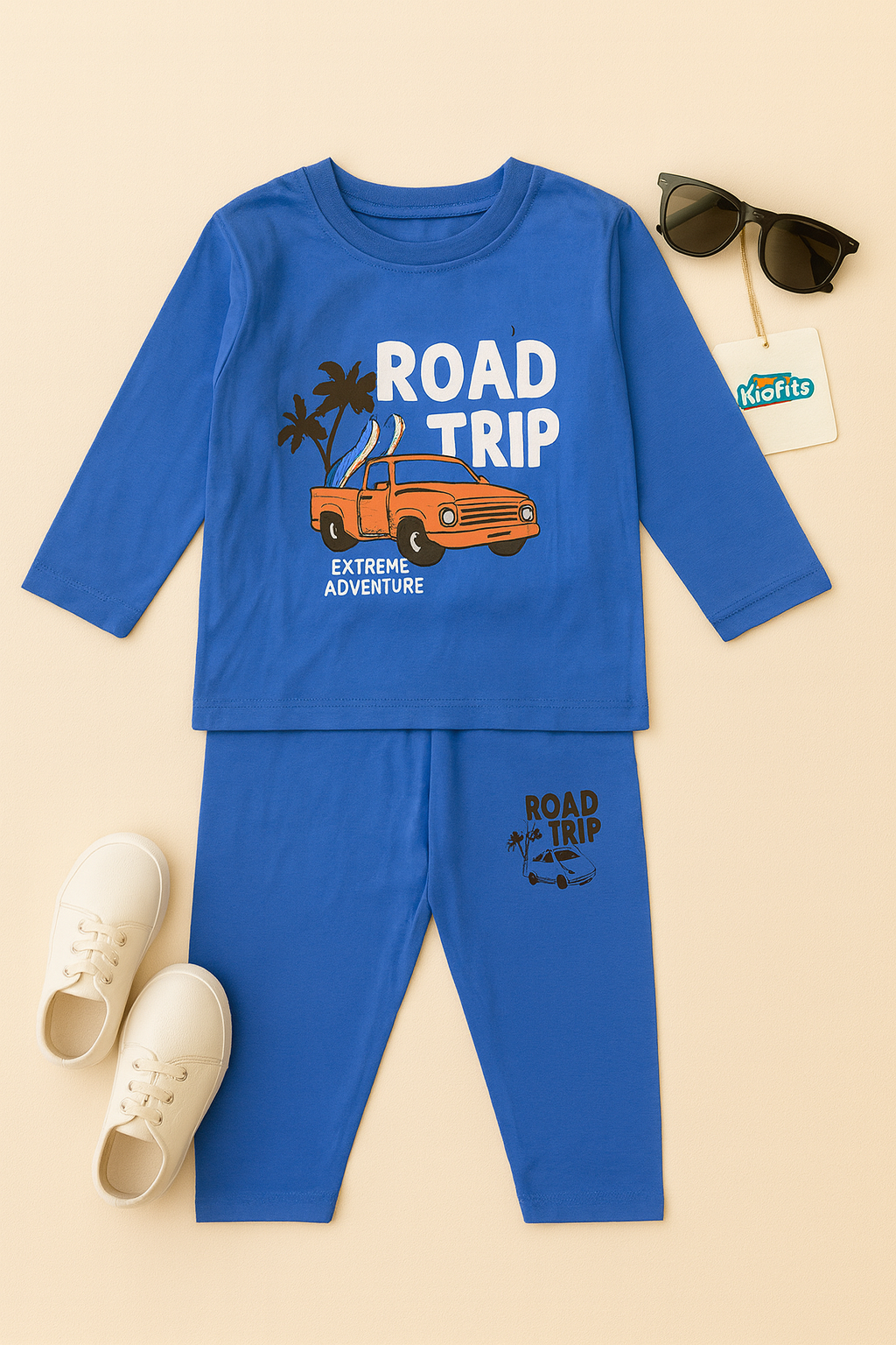 Kidfits “Road Trip” Cotton Tracksuit – Sky Blue