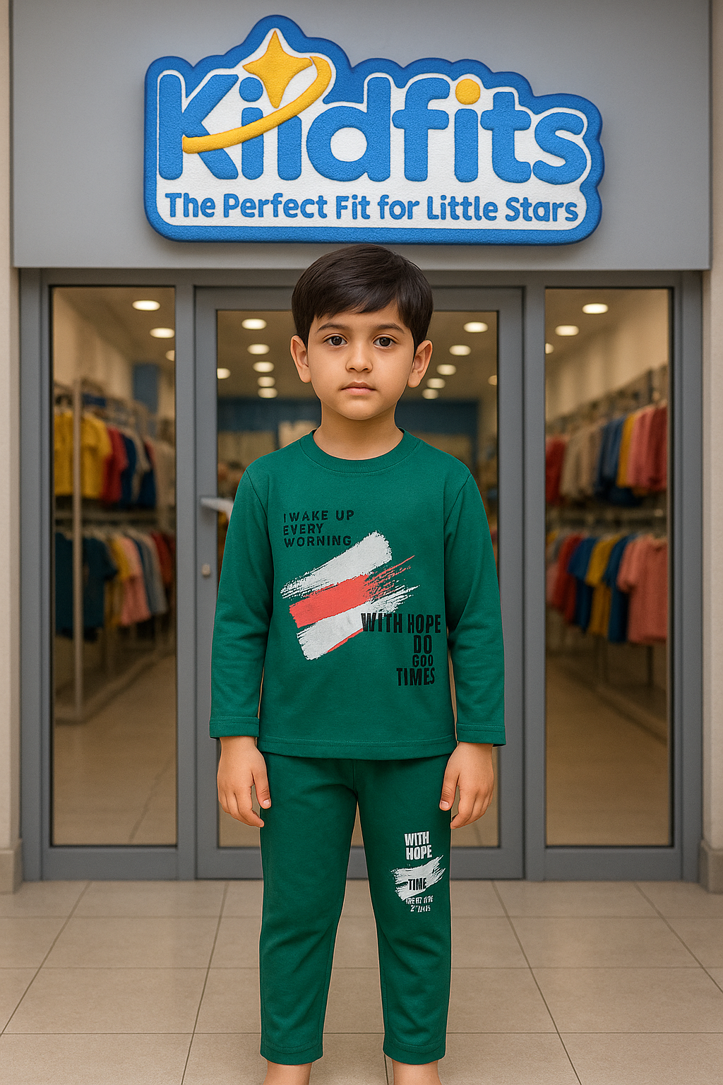 Kidfits With Hope Graphic Cotton Tracksuit – Forest Green