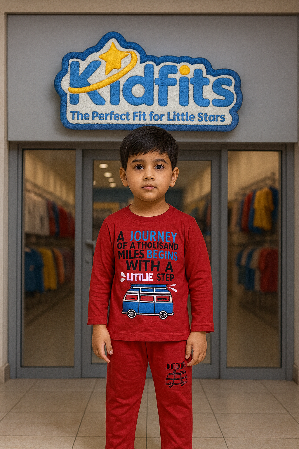 Kidfits Journey Adventure Cotton Tracksuit – Red