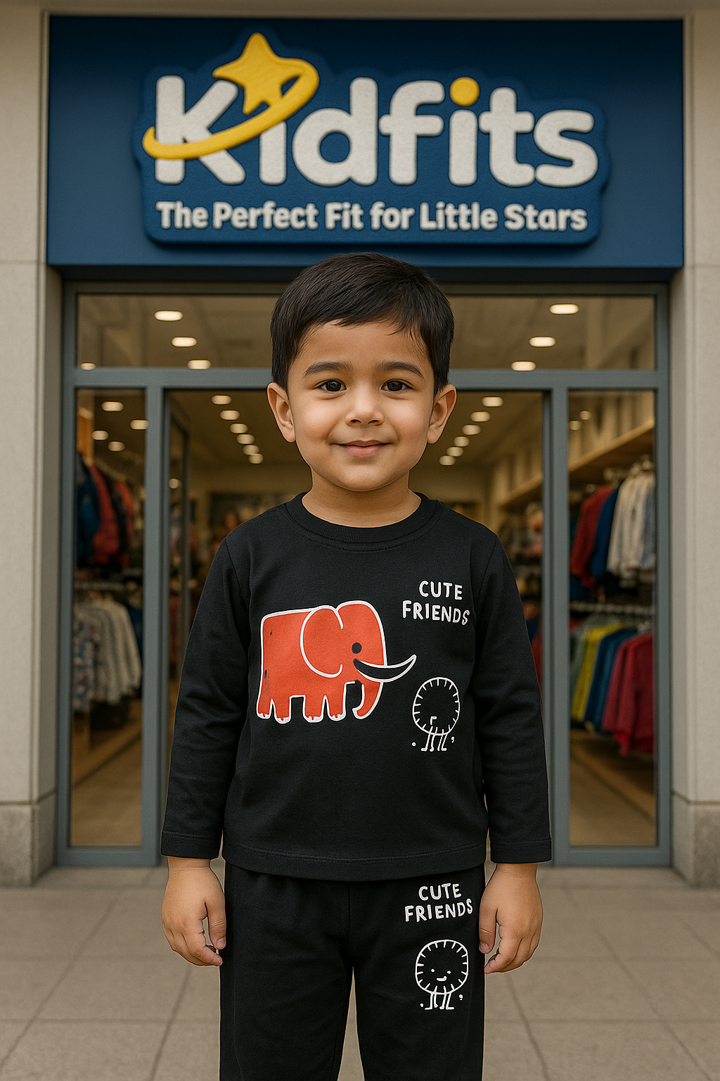 Kidfits Cute Friends Cotton Tracksuit – Charcoal Black