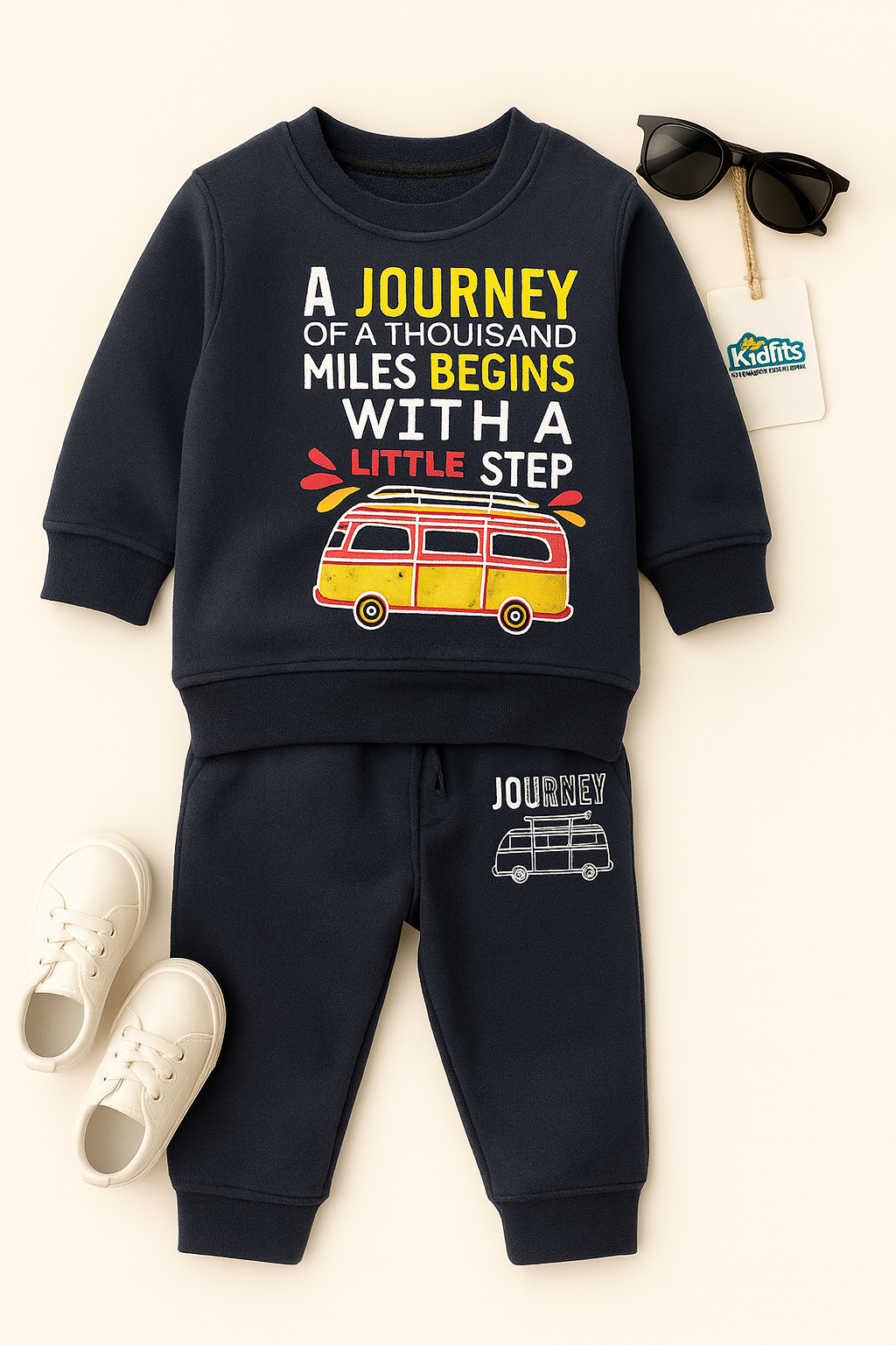 Kidfits “A Journey Begins” Fleece Tracksuit (Navy Blue)