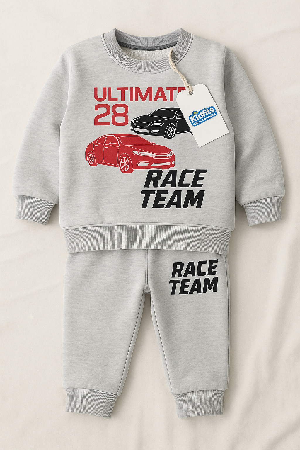 Kidfits “Race Team” Fleece Tracksuit (Light Grey)