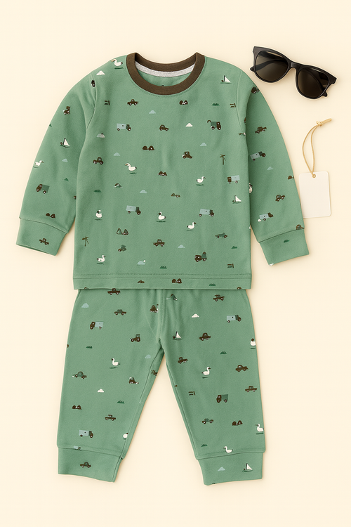 Kidfits Adventure Print  Nightsuit – Green
