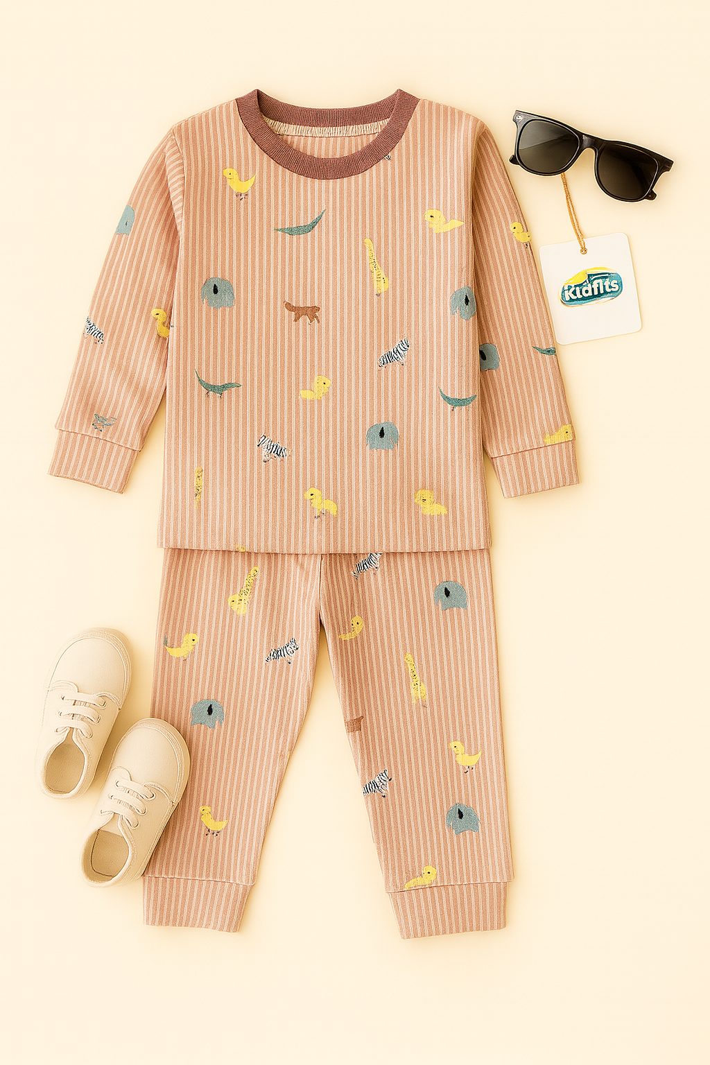Kidfits Safari Stripe Nightsuit – Peach