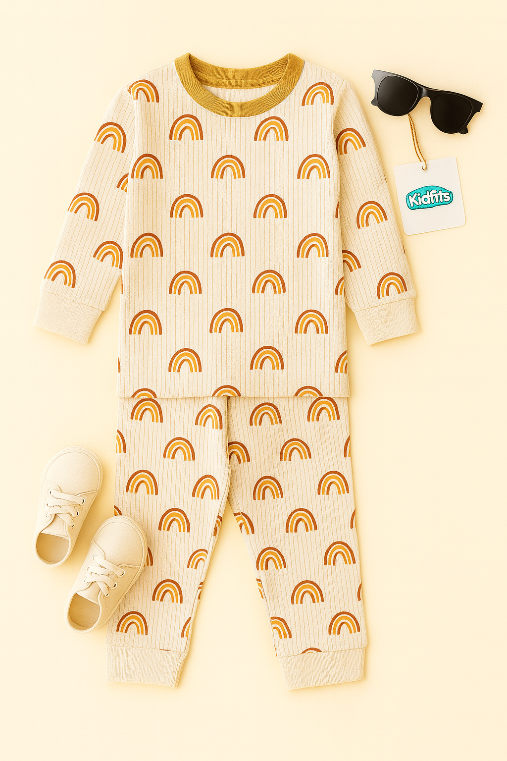 Kidfits Rainbow Print Cotton Nightsuit – Cream
