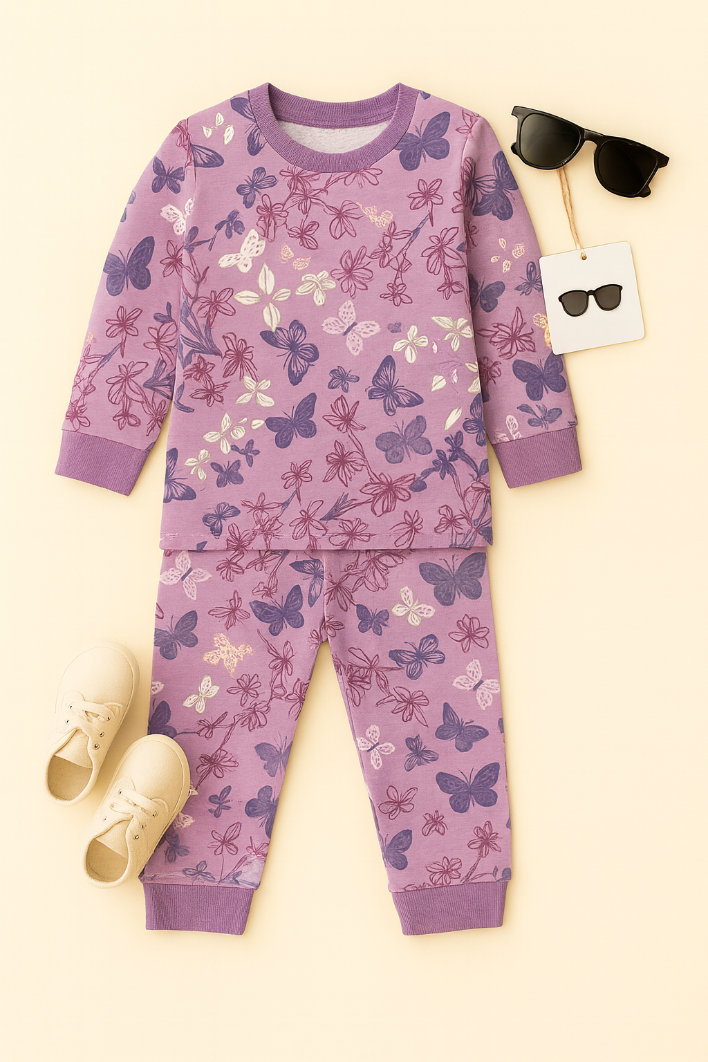 Kidfits Butterfly Dream Cotton Nightsuit for Girls – Lavender