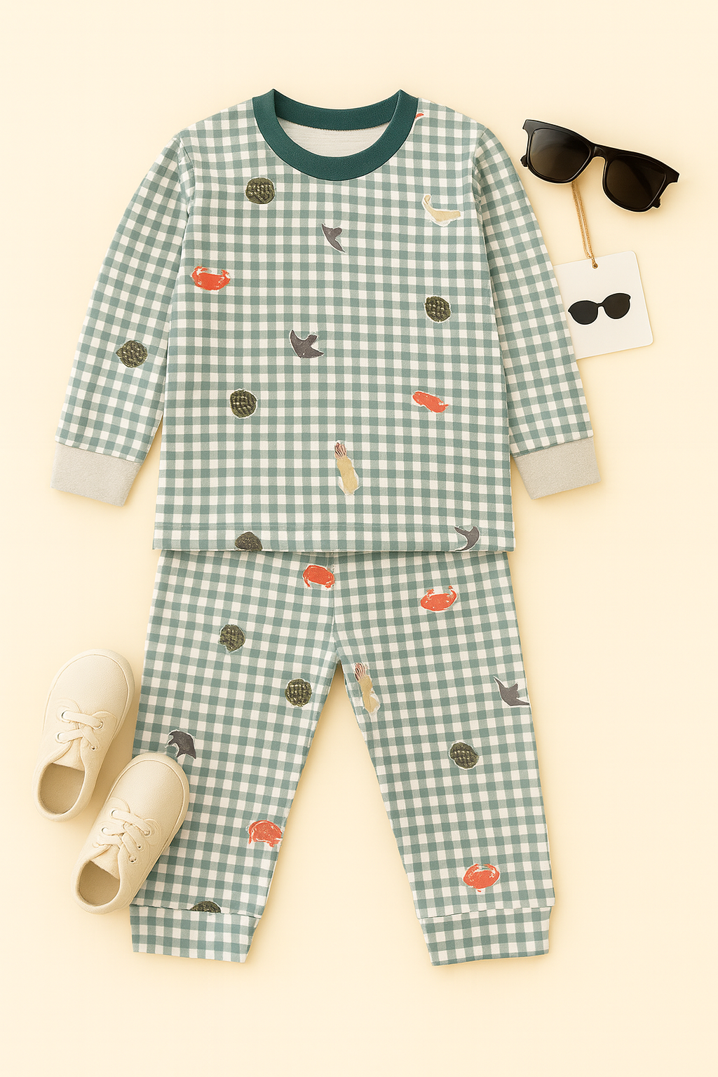 Kidfits Sea Adventure Check Cotton Nightsuit – Green