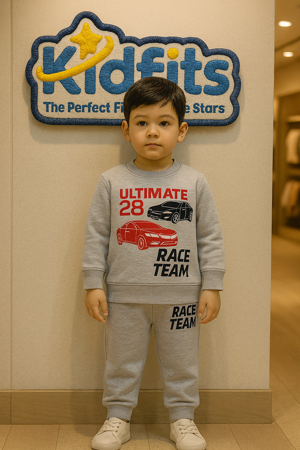 Kidfits “Race Team” Fleece Tracksuit (Light Grey)