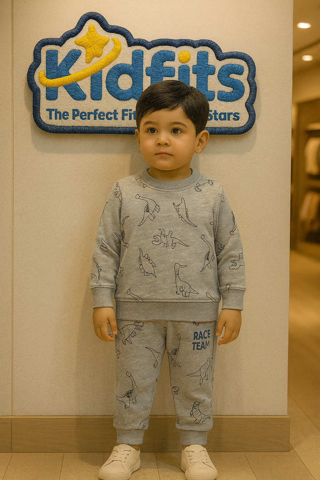 Kidfits “Dino World” Fleece Tracksuit (Heather Grey)