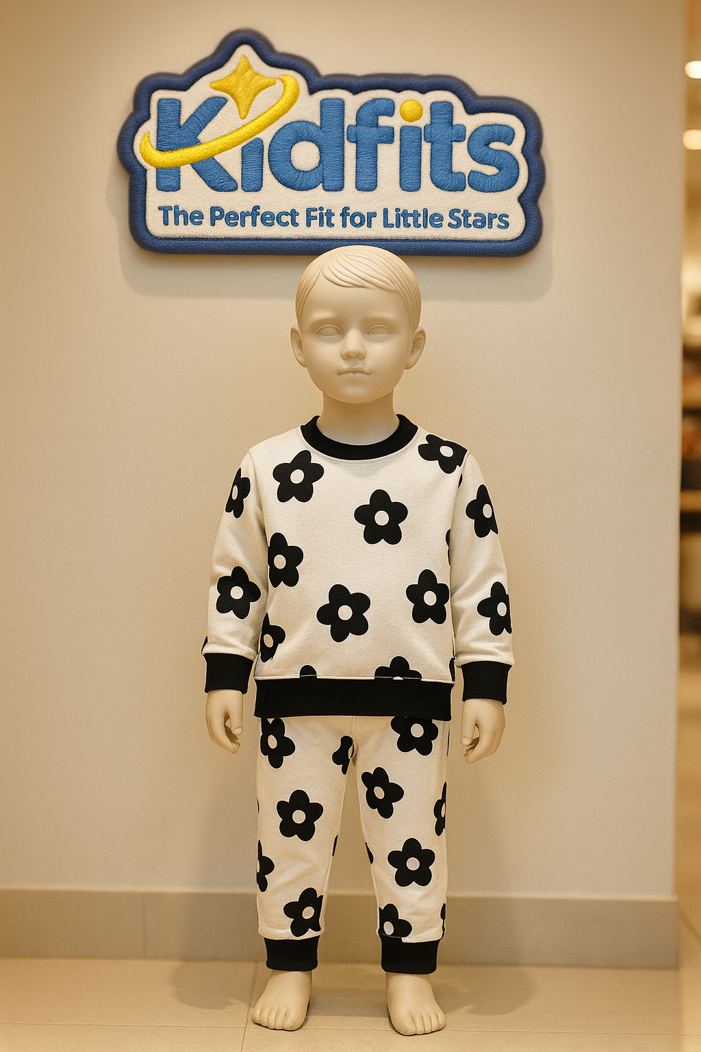 Kidfits “Bold Flower” Fleece Tracksuit (Black & White)