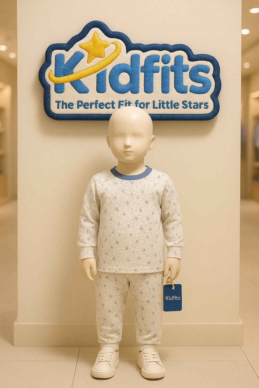 Kidfits Blue Blossom Cotton Nightsuit – Cream & Navy