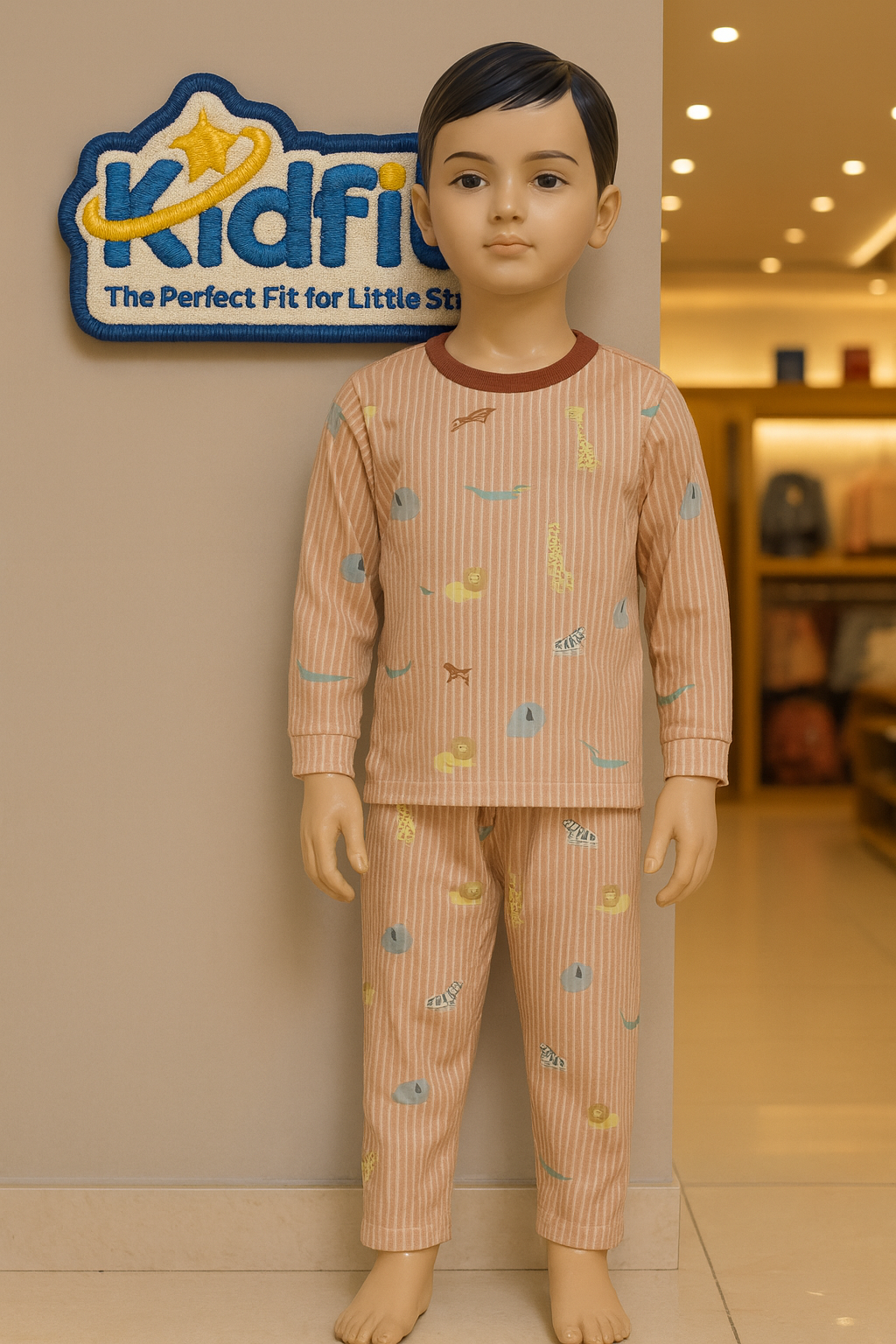 Kidfits Safari Stripe Nightsuit – Peach