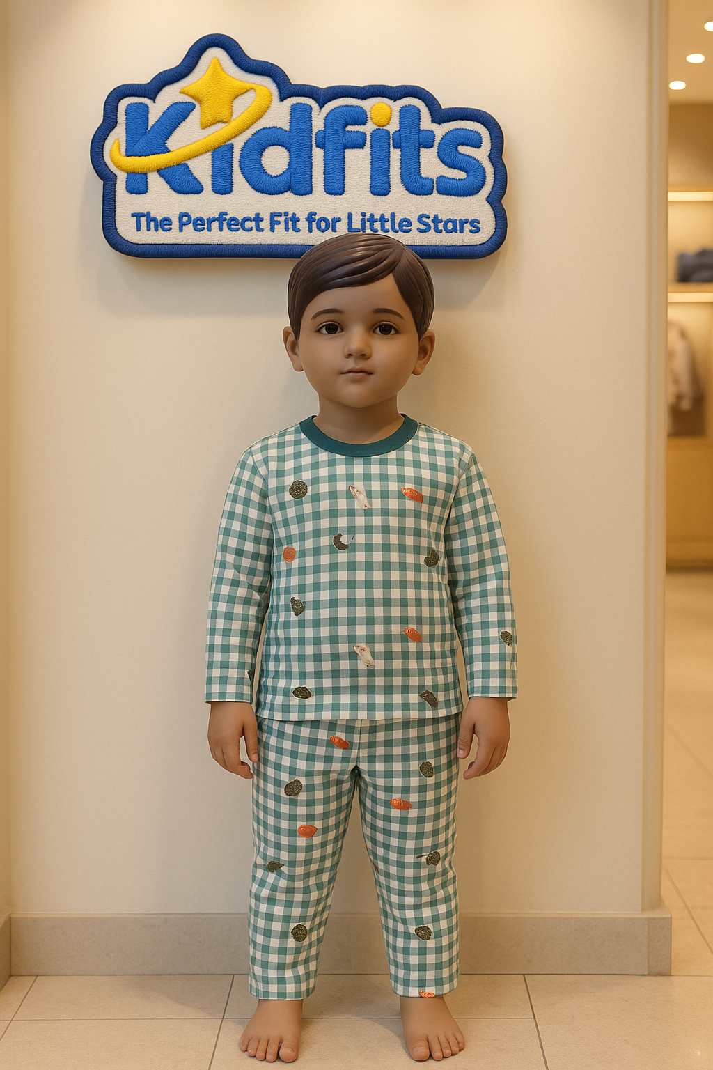 Kidfits Sea Adventure Check Cotton Nightsuit – Green