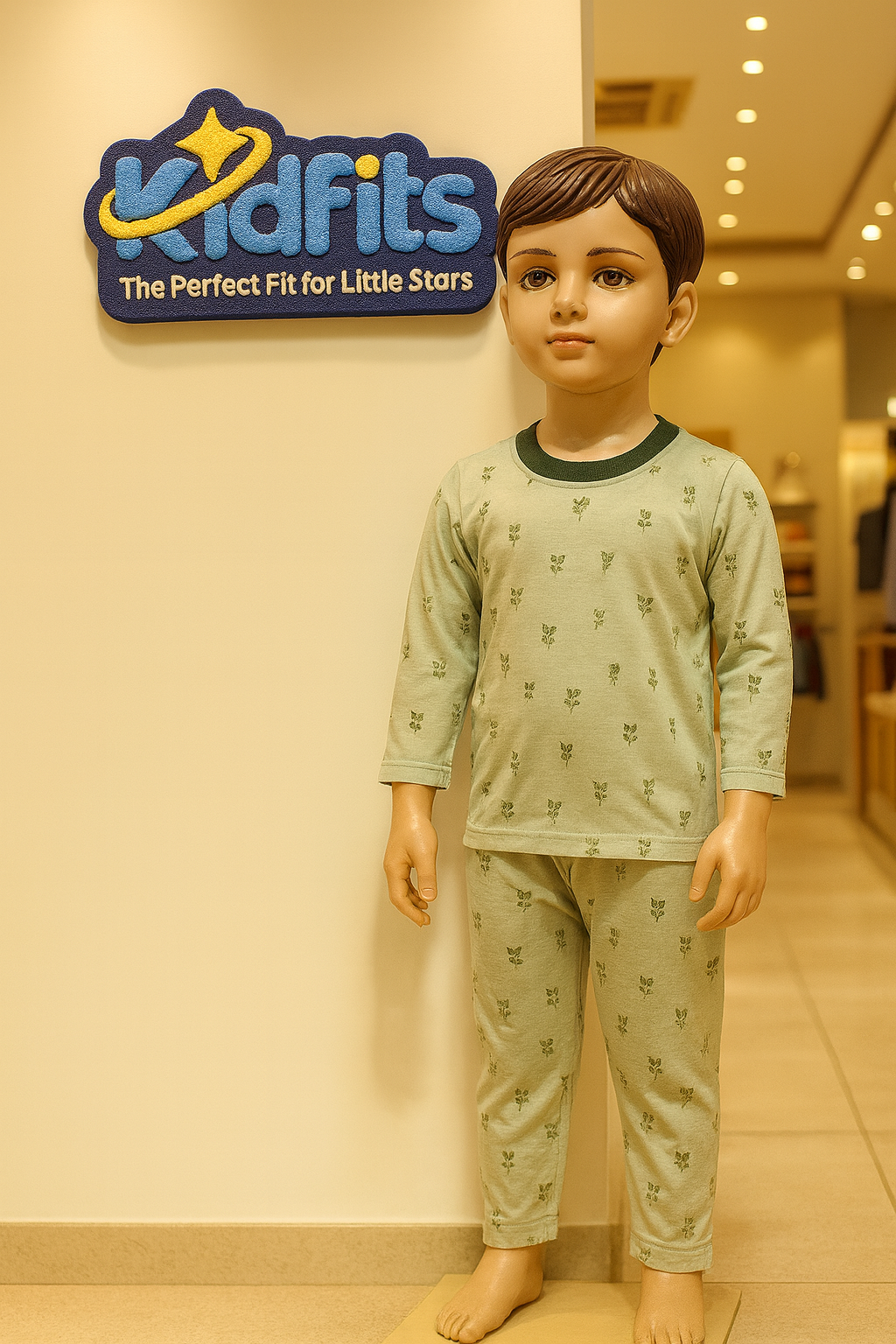 Kidfits Olive Leaf Cotton Nightsuit  – Light Green