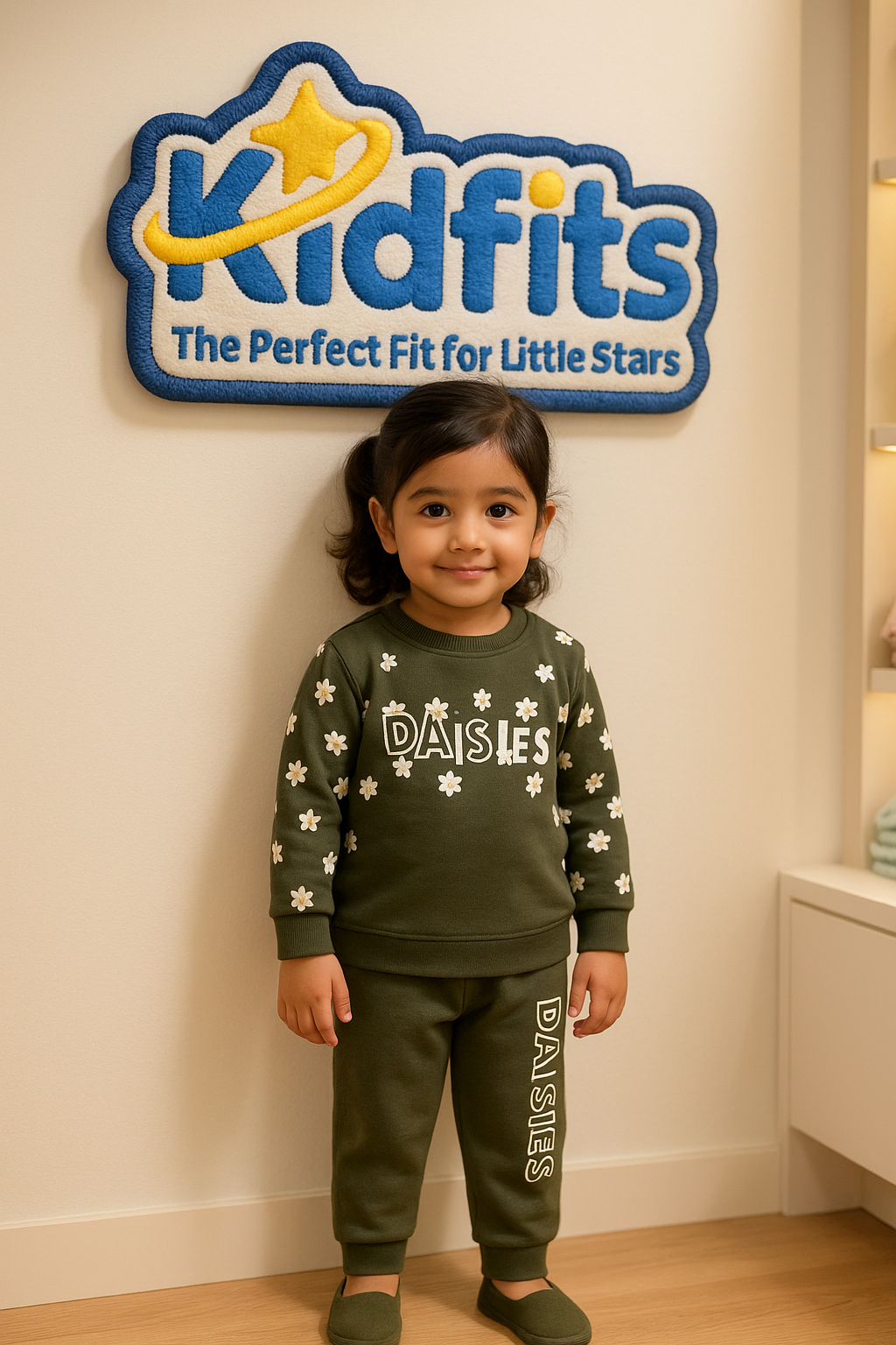 Kidfits “Daisies” Winter Fleece Tracksuit – Olive Green