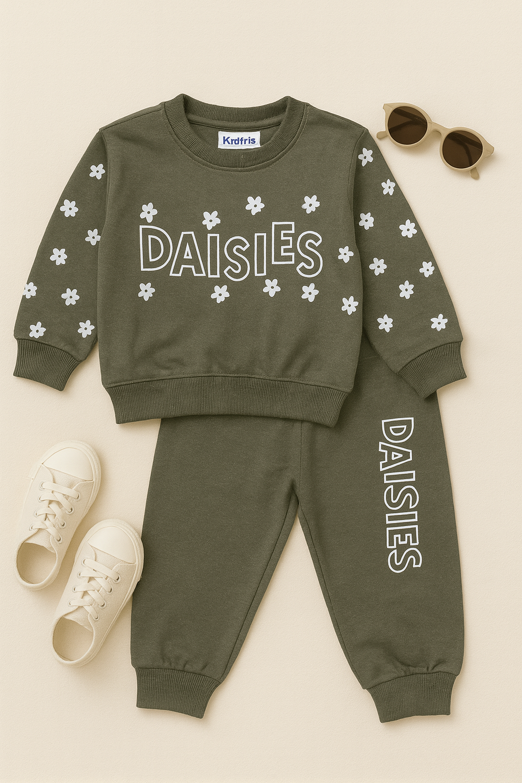 Kidfits “Daisies” Winter Fleece Tracksuit – Olive Green