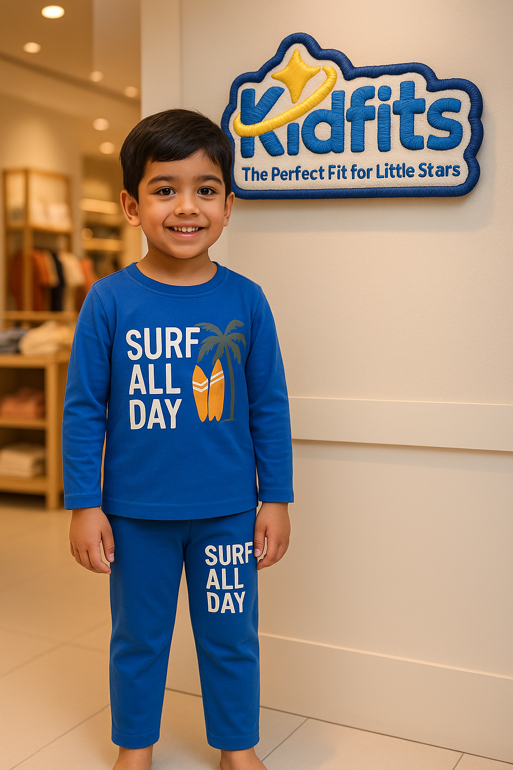 Kidfits “Surf All Day” Cotton Tracksuit – Ocean Blue