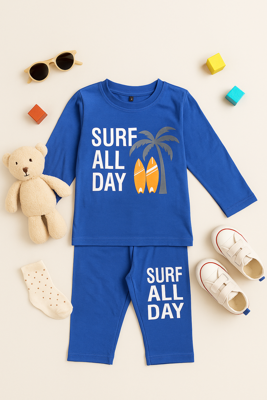 Kidfits “Surf All Day” Cotton Tracksuit – Ocean Blue