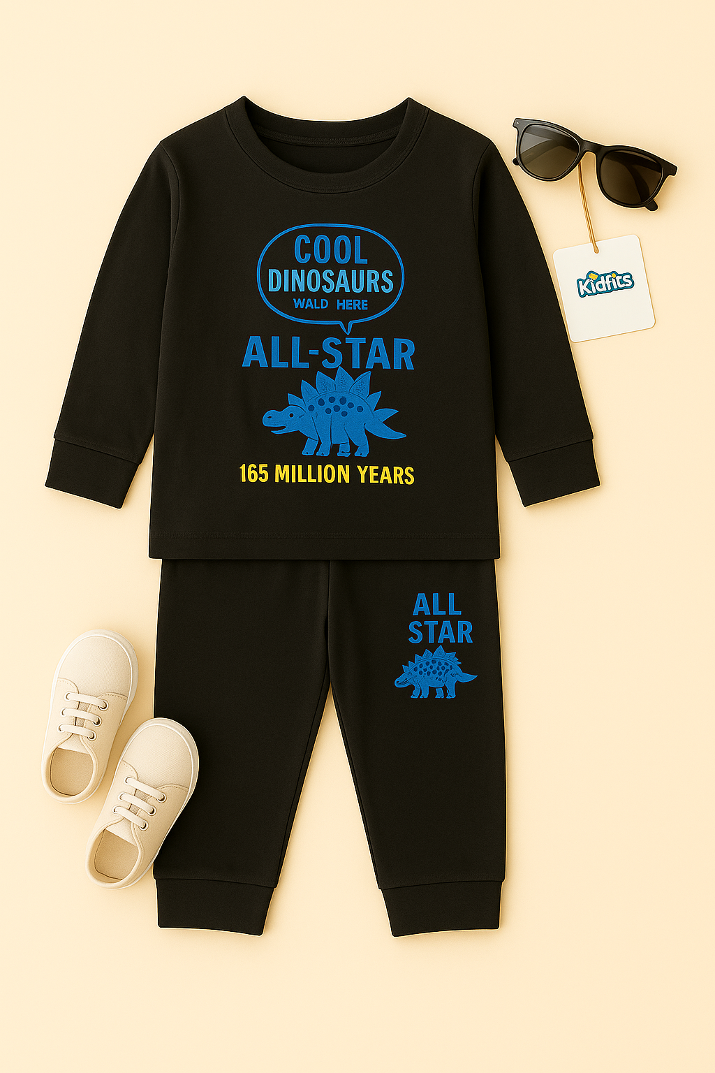 Kidfits “Cool Dinosaurs” Cotton Tracksuit – Jet Black