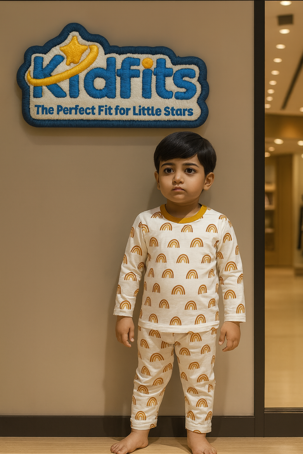 Kidfits Rainbow Print Cotton Nightsuit – Cream