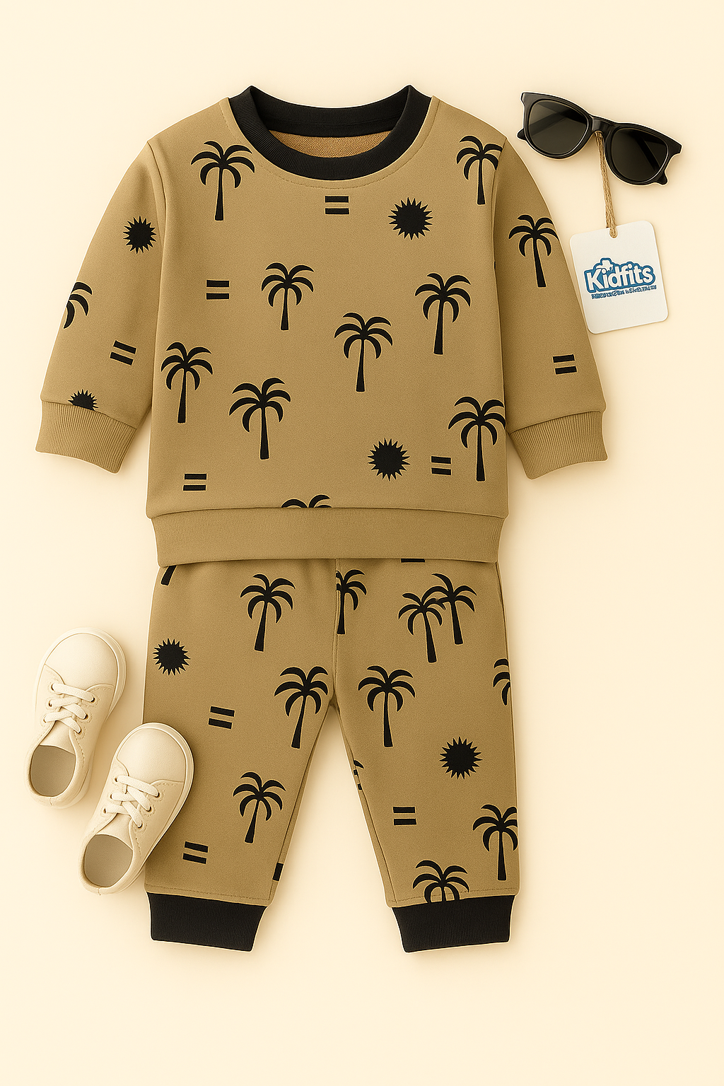 Kidfits Palm Island Cotton Nightsuit for Kids – Sand Brown
