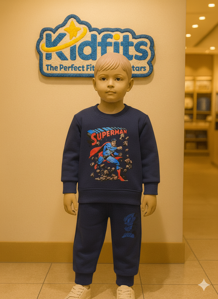 Kidfits “Superman Power” Fleece Tracksuit (Dark Navy)