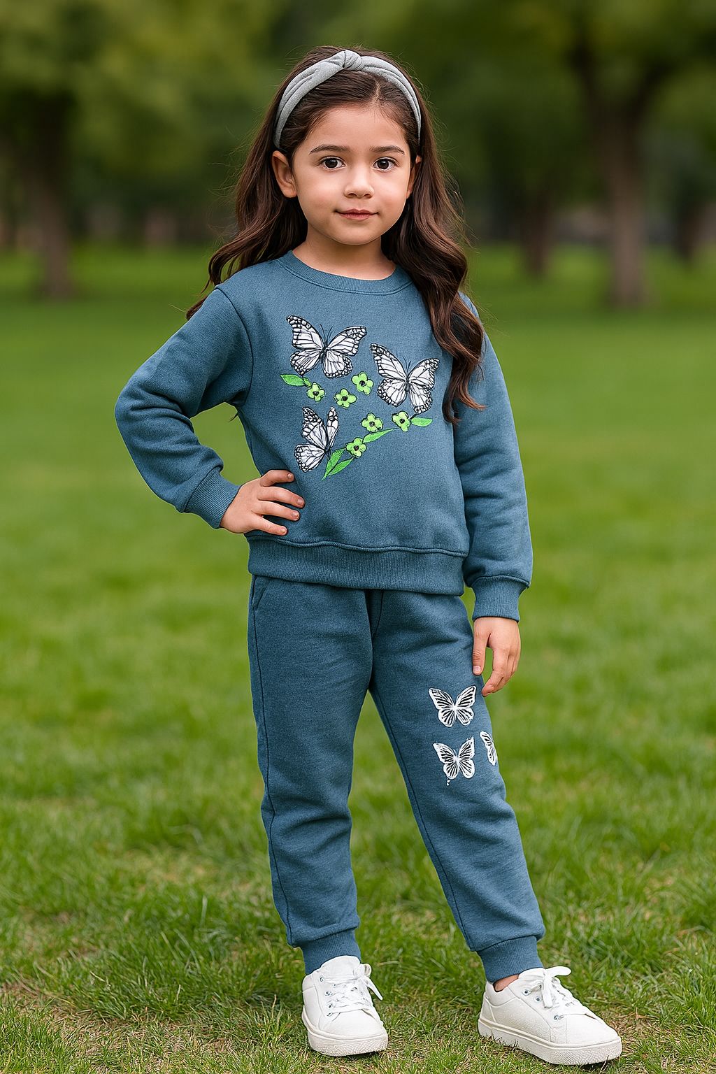 Kidfits butterfly printed girls fleece track suit
