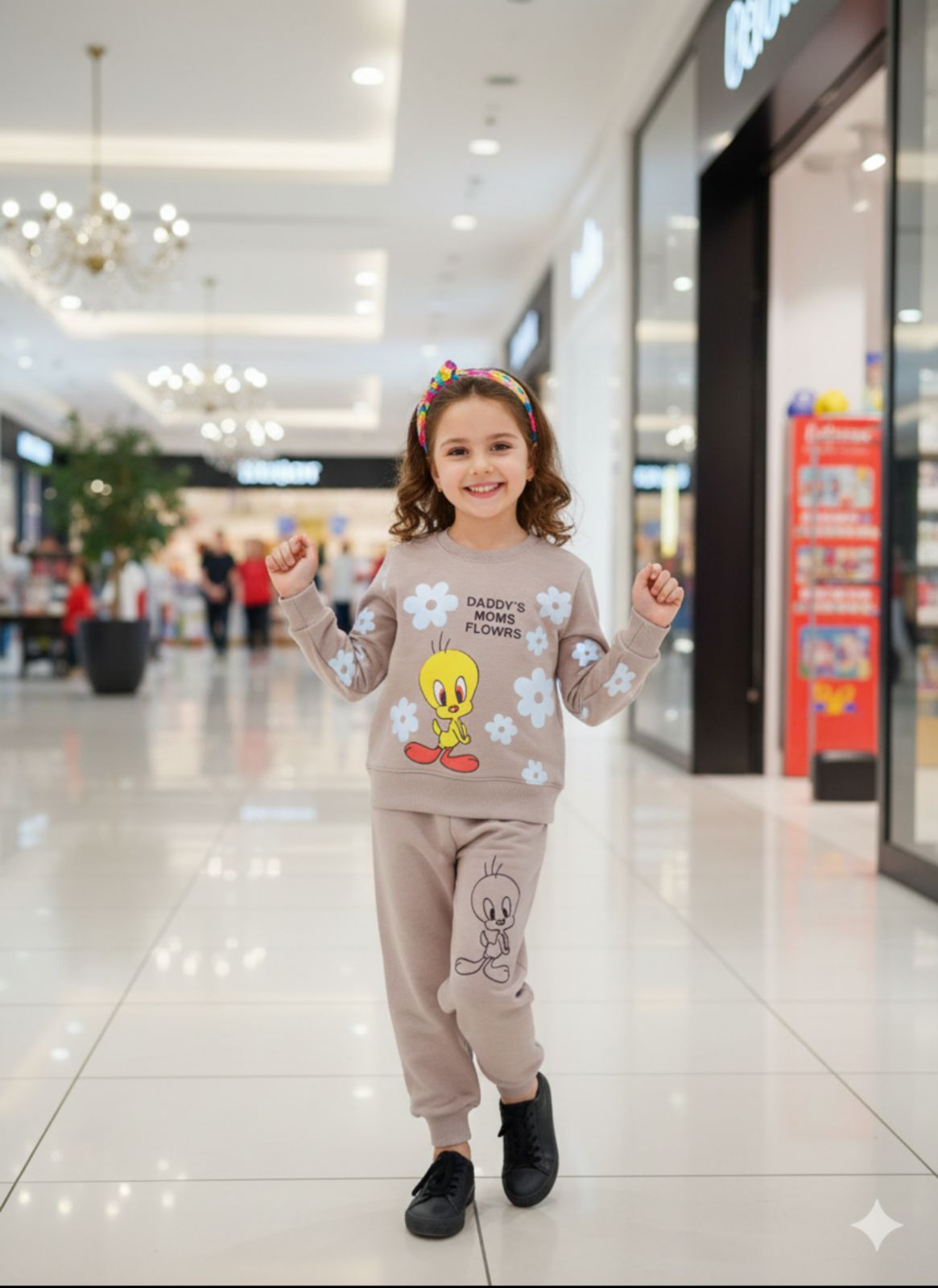 Kidfits Girls cartoon printed fleece track suit