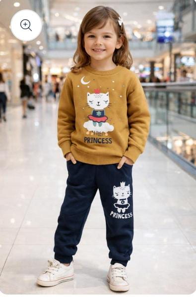 Kidfits Girls cat printed fleece track suit